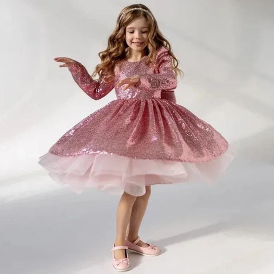 Pink Tulle With Bow Feather Short Sleeve For Wedding Birthday Party Banquet Holy Communion Gown Customized Flower Girl Dresses