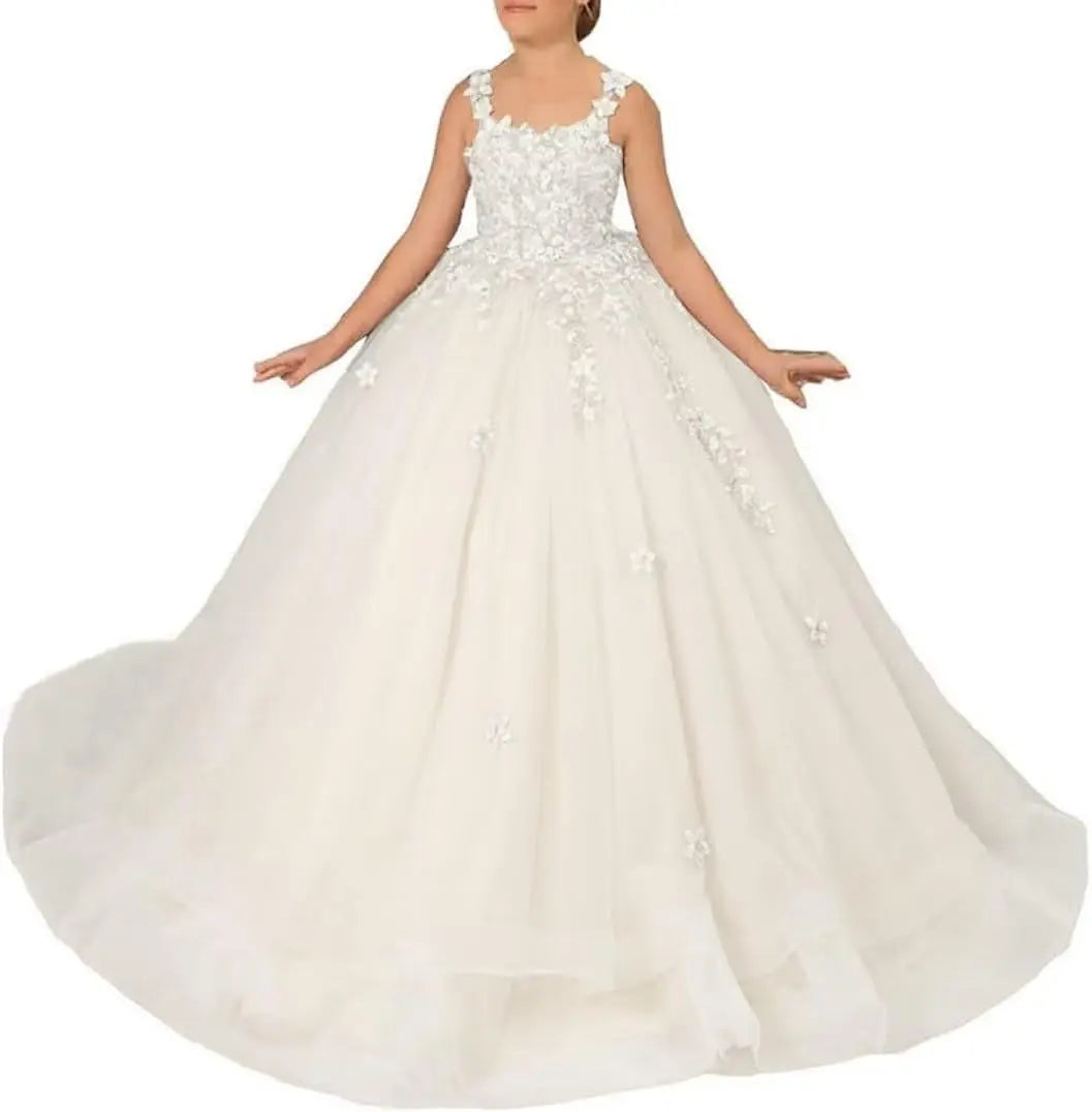 Blumenmädchenkleider für Hochzeit Spitze Prinzessin Erstkommunion Abendkleider Tüll Festzug Ballkleider Prinzessinnenkleid 