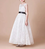 Blumenmädchenkleid Gürtel Ärmellos Mädchen Kommunion Elegantes Kleid Erstkommunion Mädchenkleider Festzugskleider für Mädchen 