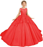 Tüll-Blumenmädchenkleid für Hochzeit, Spitzenapplikationen, bestickt, Prinzessin, Kinderfestzug, Geburtstagsparty, Festzugskleider für Mädchen 