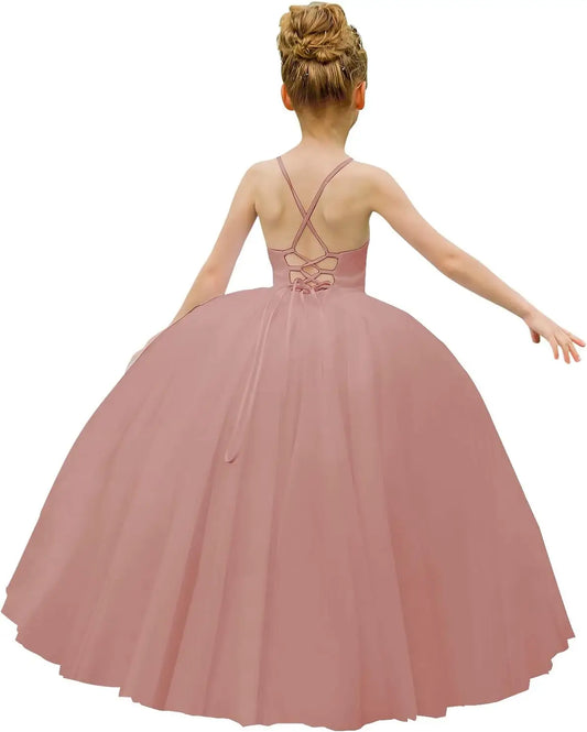 Flower Girl Dress Crossed Straps Lace Wedding Dresses Party Bridesmaid Ball Gown princess dress  pageant dresses for girls