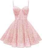 Spaghetti Straps Sequin Homecoming Dress Short Prom Gown with Pockets Evening Party Gowns cocktail dress  party mini dresses