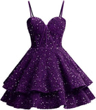 Vestidos de fiesta de graduación con lentejuelas brillantes para adolescentes, tirantes finos, corsé, vestido de cóctel con capas brillantes 