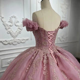 Princess Off Shoulder Sweet 15 16 Quinceanera Dresses Lace Puffy Prom Gowns Long Birthday Ball Gowns with Train