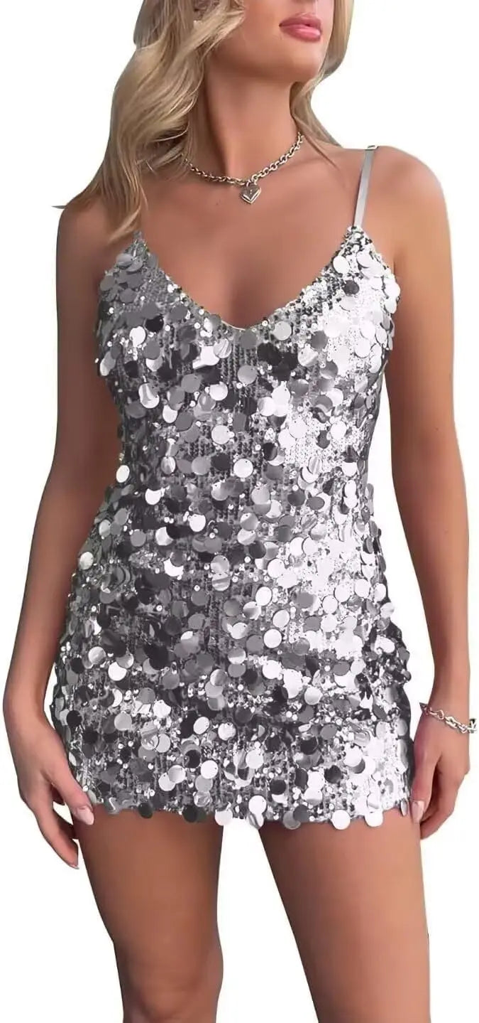 Sparkly Sequin Homecoming Dresses Short for Teens V Neck Spaghetti Straps Semi Formal Night Out Gown cocktail dresses