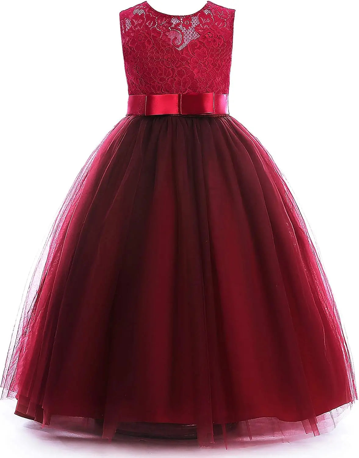 Vestido de dama de honor de encaje para niñas de flores, elegante vestido de princesa de tul largo de línea A, vestido de fiesta de boda para desfile 