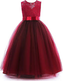 Vestido de dama de honor de encaje para niñas de flores, elegante vestido de princesa de tul largo de línea A, vestido de fiesta de boda para desfile 