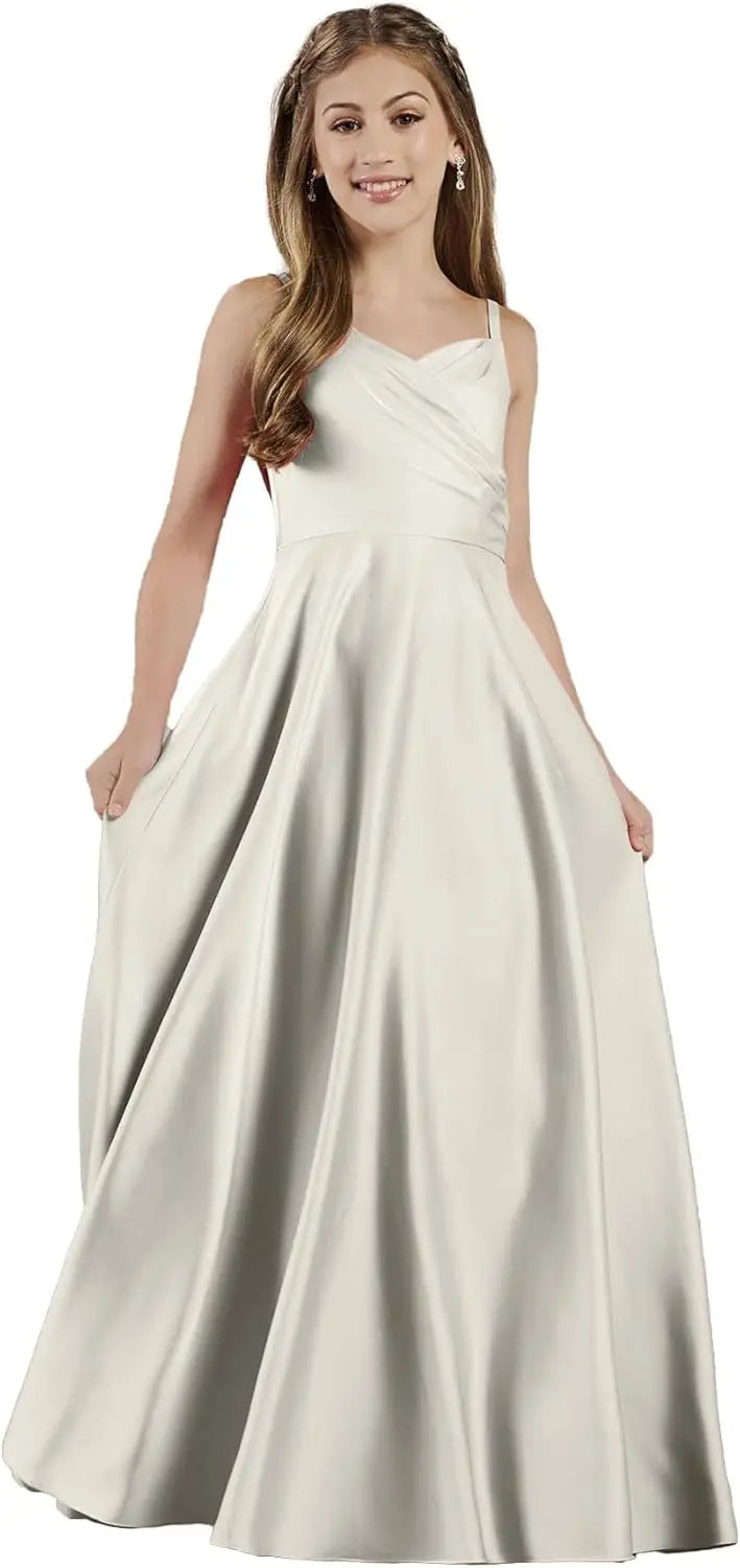 Mädchen Träger Junior Brautjungfer Kleid für Hochzeit Satin Festzug Blumenmädchen Kleider Festzug für Teenager Prinzessin Kleid 