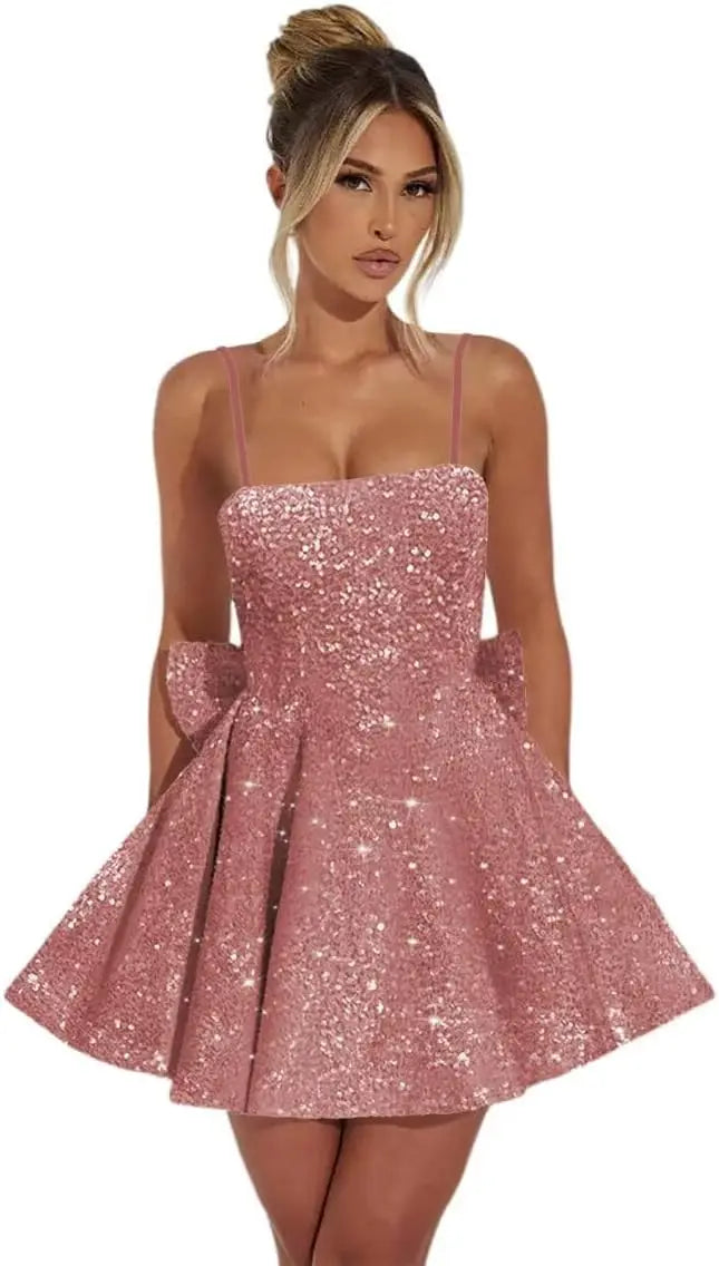 Maßgefertigte Damen-Heimkehrkleider mit quadratischem Ausschnitt und Pailletten für Teenager, A-Linie, kurzes Abschlussballkleid, Hochzeitsfeierkleid, Clubwear, Cocktailkleid 