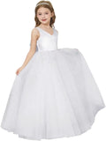 Elegant Flower Girl Dress Satin Tulle Princess Pageant Dresses for Girls Pearl Beads Wedding Maxi Gown girls party dress