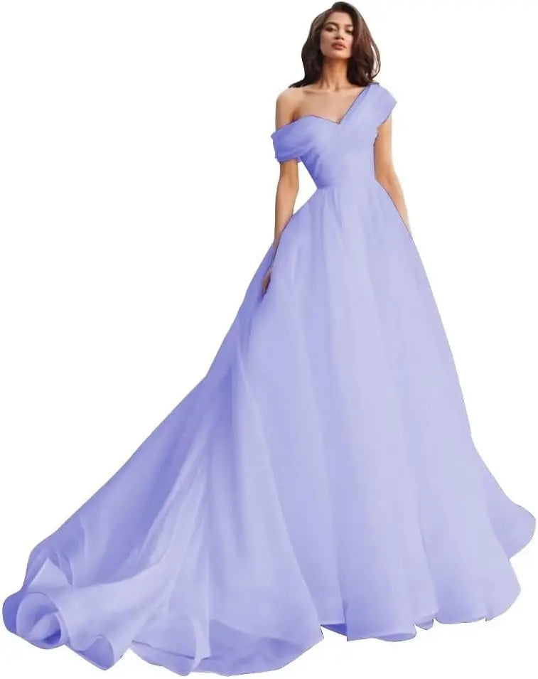 Custom made One Shoulder Tulle Prom Dresses Long Quinceanera Dress Ball Gown Organza Puffy Wedding Dress for Bride Bridal Gowns