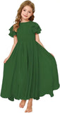 Flower Girl Maxi Dress for Wedding Bridesmaids Flowy Chiffon Teens Ruffle Sleeve Formal Party Pageant Gown princess dress
