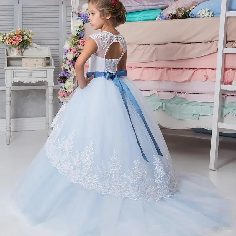 Prinzessinnenkostüm, elegantes, flauschiges Blumenmädchenkleid für Hochzeit, ärmellos, Schleife, Erstkommunion, Geburtstagsfeier, Festzugskleider 