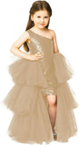 One Shoulder Sequin Pagent Dresses Girls Tulle Ball Gown Layered High Low Flower Girl Dress for Wedding princess dress