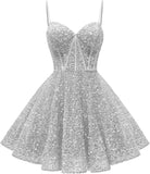 Spaghetti Straps Sequin Homecoming Dress Short Prom Gown with Pockets Evening Party Gowns cocktail dress  party mini dresses
