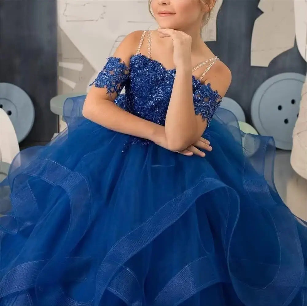 Vestidos de desfile de princesas para niñas de flores 2026 con encaje bordado, tallas grandes, tul en capas, vestidos de primera comunión para niñas. 