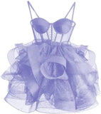 Organza Tüll Homecoming Kleider Spaghettiträger Lagen Kurzes Ballkleid Sweetheart Cocktailkleid Cocktailkleid 