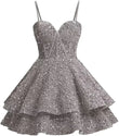 Vestidos de fiesta de graduación con lentejuelas brillantes para adolescentes, tirantes finos, corsé, vestido de cóctel con capas brillantes 