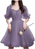 Maßgefertigtes Tüll-Abschlussballkleid für Frauen, kurzes Sweetheart-Puffärmel-Heimkehrkleid, Cocktailkleid, Minikleid, Partykleid 
