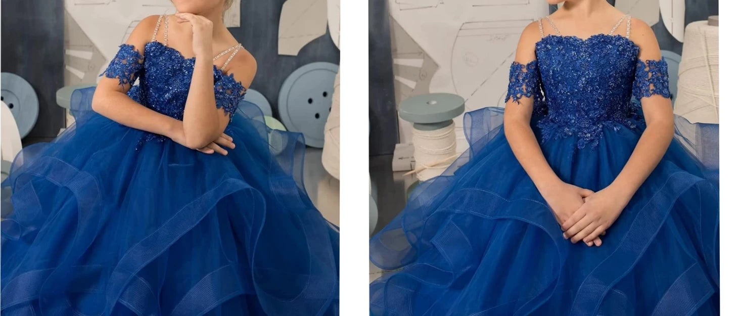 Vestidos de desfile de princesas para niñas de flores 2026 con encaje bordado, tallas grandes, tul en capas, vestidos de primera comunión para niñas. 