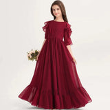 Rüschen Bodenlangen Elegante Puffy Mädchen Kinder Geburtstag Party Schöne Erstkommunion Kleider Rosa Blumenmädchen Kleider für Hochzeit 