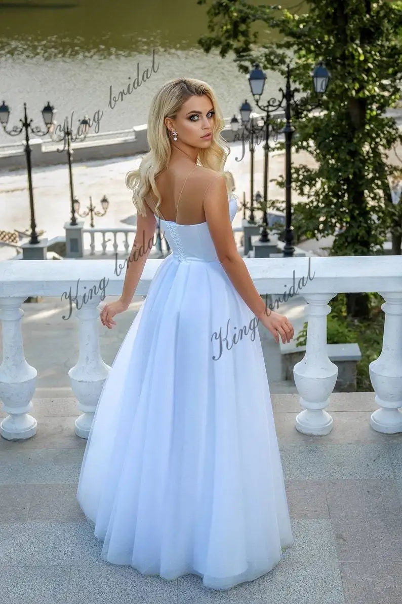 Vestido de novia de playa sencillo y elegante, vestido de fiesta con corsé de tul, corte A, personalizado, para fiesta de graduación o de noche, vestido formal para mujer elegante 