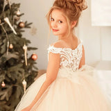 Apliques de tul blanco marfil con lazo, sin mangas, para bodas, cumpleaños, banquetes, vestidos de princesa, vestidos para niñas de las flores 