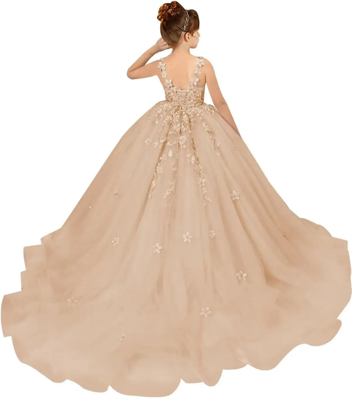 Tulle Flower Girl Dresses for Wedding Floral Appliques Princess Pageant Dress Girls Birthday Party Ball Gown