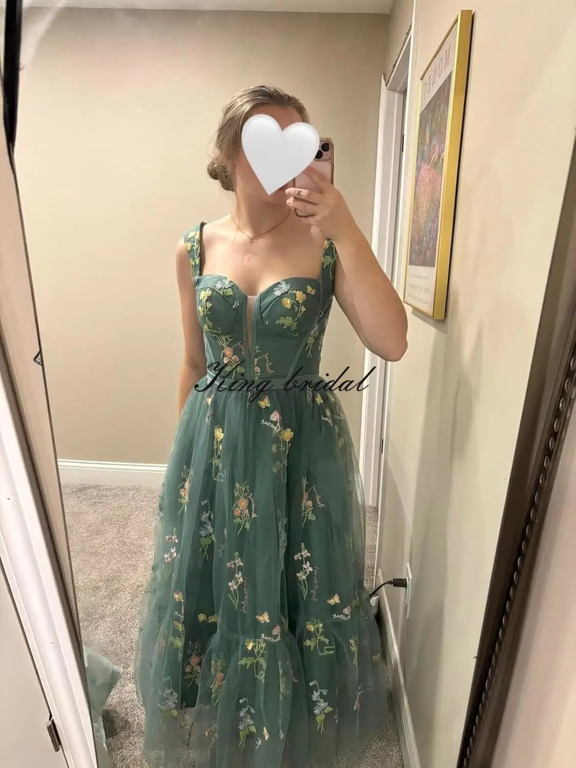 Custom Made Women's Flower Embroidery Tulle Prom Dresses Tea Length Corset A Line Fairy Formal Evening Party Gown Bridesmaid