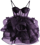 Organza Tüll Homecoming Kleider Spaghettiträger Lagen Kurzes Ballkleid Sweetheart Cocktailkleid Cocktailkleid 