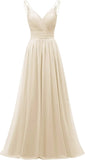 Chiffon-Spitze Brautjungfernkleider lang für Damen V-Ausschnitt Plissee Tüll Träger A-Linie Abschlussball Abend Hochzeit formelle Kleider 