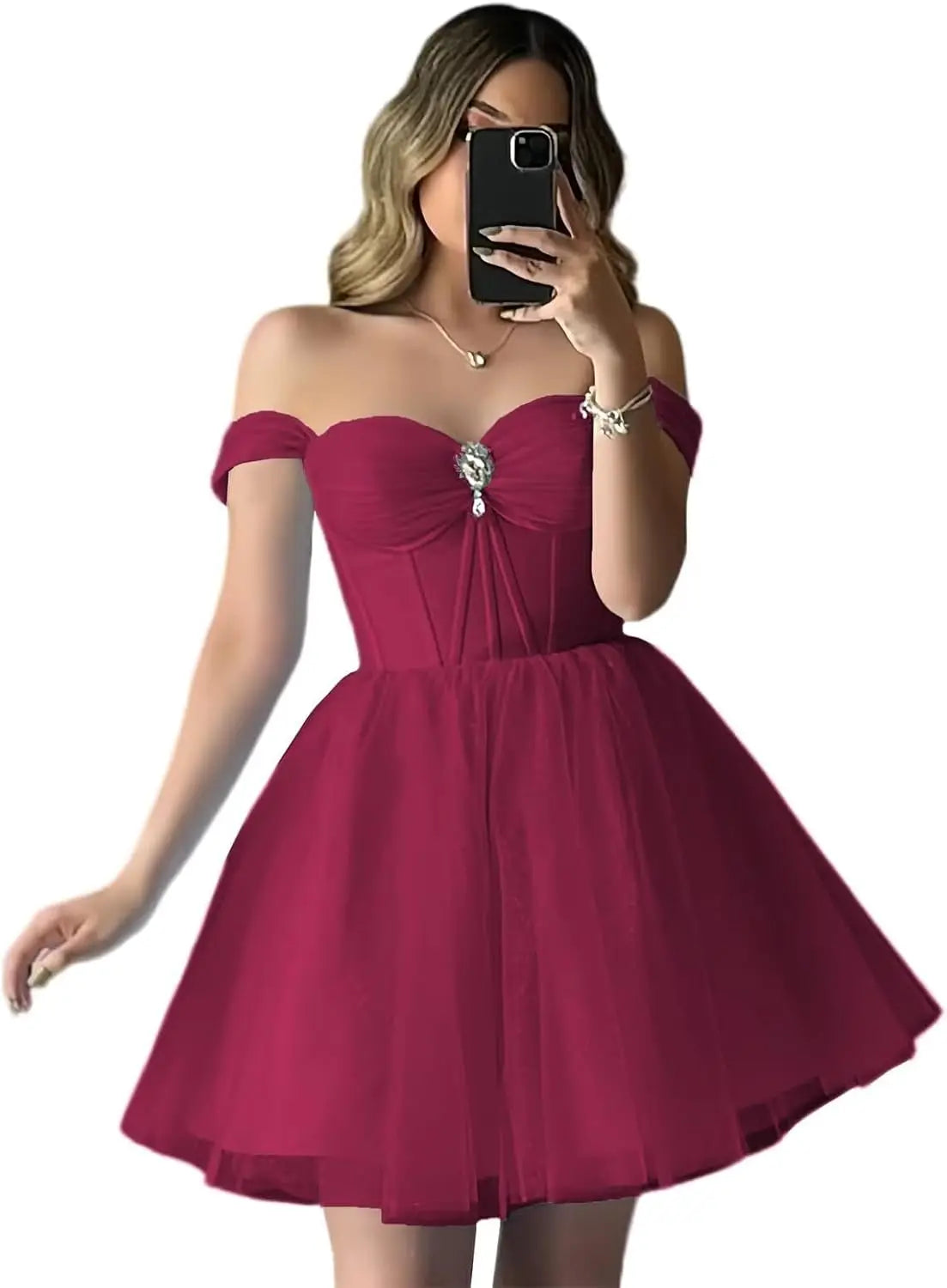 Vestidos de fiesta de tul brillante con hombros descubiertos, vestidos de fiesta cortos para adolescentes, vestido de cóctel de corte A con escote en forma de corazón y vuelo. 