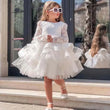 Knielanges Kleid mit Schleife und Spitze für Kindergeburtstage, Erstkommunion, individuelles elfenbeinfarbenes Blumenmädchenkleid, Festzugskleid für Hochzeit 