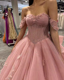 3D Floral Quinceanera Dresses Lace Beaded Party Gowns Off Shoudler Tulle Ball Gown for Sweet 15 16 Dresses