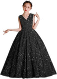 Vestidos de desfile con lentejuelas y cuello en V para niñas, vestidos de baile brillantes para niñas de las flores, vestidos de princesa para niñas pequeñas, vestido de comunión 