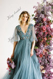 Angel sleeve bridal dress wedding gown Airy embroidered bridal dress V-neck applique ball gown prom dresses  party dress