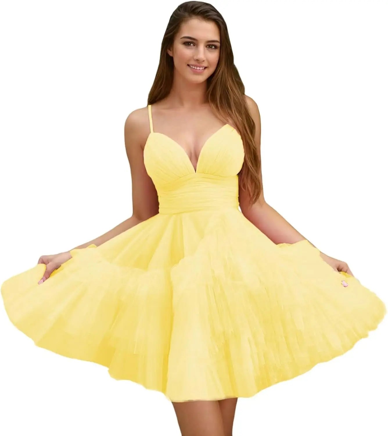 Fashion Tiered Homecoming Dresses Ruffle Tulle Mini Dresses Elegant V Neck Short Prom Dresses graduation dress