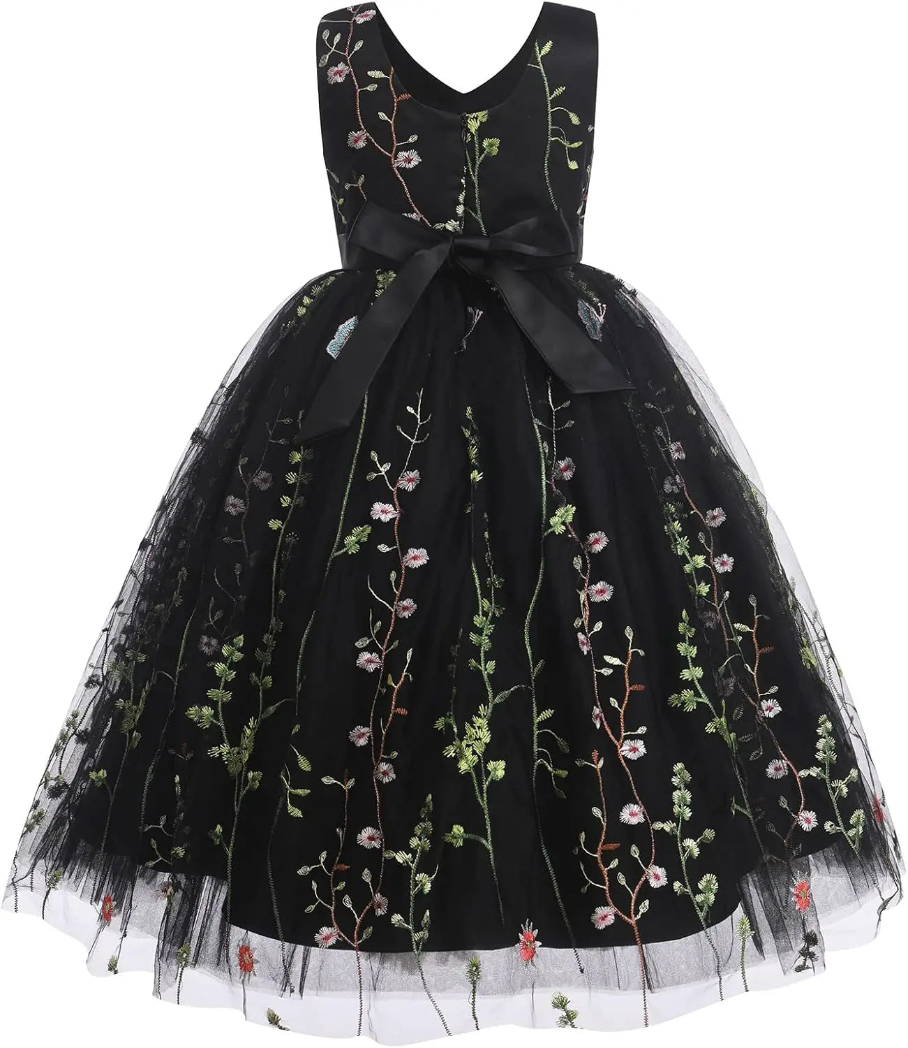 Floral Embroidered Tulle Dress Girls Sleeveless Birthday Wedding Pageant Party Formal Long Tutu Dresses princess dress