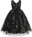 Floral Embroidered Tulle Dress Girls Sleeveless Birthday Wedding Pageant Party Formal Long Tutu Dresses princess dress