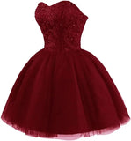 Strapless Short Tulle Homecoming Dresses for Teens Lace Prom Dresses for Women Beaded A Line Party Cocktail Dresses
