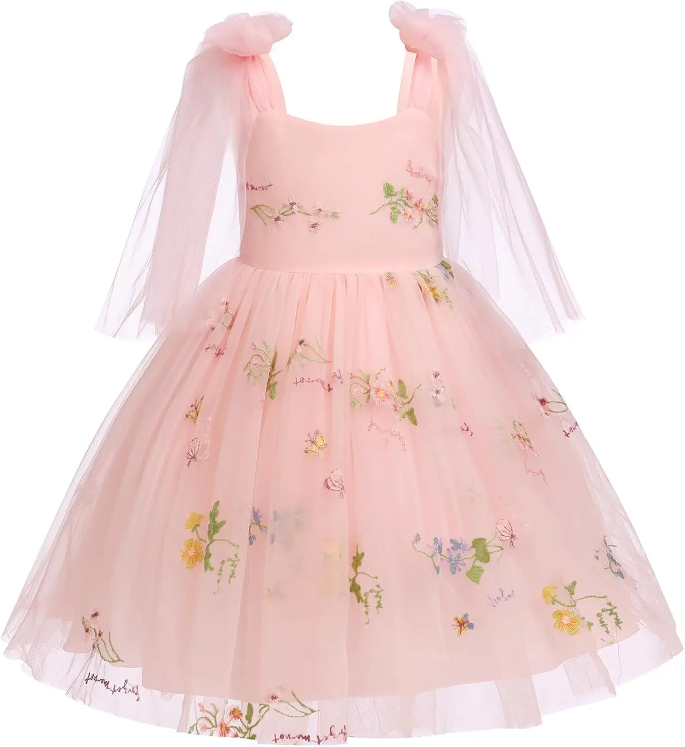 Blumenmädchenkleid, ärmellos, Spaghettiträger, floral bestickt, Prinzessinnenkleid, Kleinkind, Geburtstagsparty, Fee, Tüllkleid 