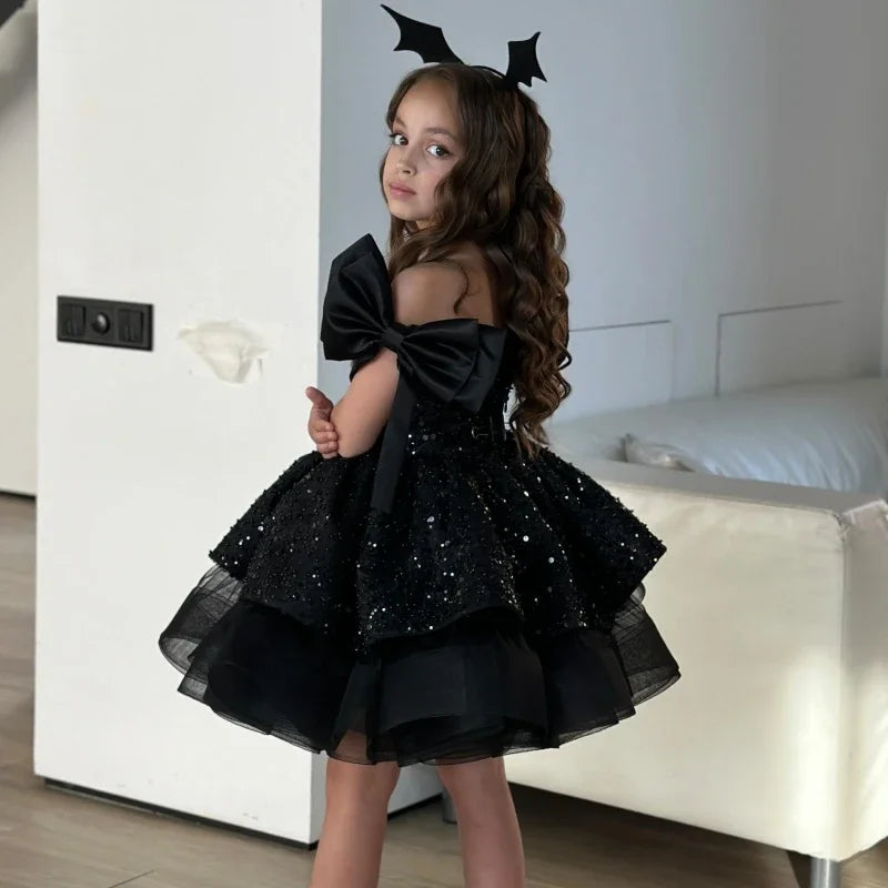 Pink Tulle Sequin With Bow Sleeveless For Wedding Prom Birthday Party Banquet Holy Communion Gown Customized Flower Girl Dress