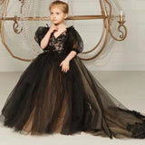 Vestidos de fiesta de primera comunión, vestido de princesa para niña de las flores para boda, apliques de encaje de tul, largo hasta el suelo, para bebés y niños, fiesta de cumpleaños 