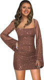 Sparkly Sequin Short Tight Homecoming Dress with Long Sleeves Girls Prom Party Dress Mini Club Dress cocktail evening dresses