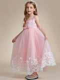 Pink Sequin White Appliques With Bow Sleeveless For Wedding Birthday Party Holy Communion Gowns Flower Girl Dresses