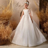 Vestido de desfile para boda, apliques de encaje, princesa, fiesta de cumpleaños, vestido de primera comunión, vestidos de niña de las flores blancos personalizados 