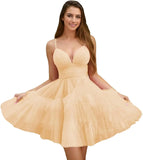 Fashion Tiered Homecoming Dresses Ruffle Tulle Mini Dresses Elegant V Neck Short Prom Dresses graduation dress