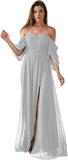Vestido de dama de honor de talla grande con hombros descubiertos, de gasa, formal, con abertura, elegante, para invitada de boda 