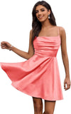 Satin Homecoming Kleider Kurze Spaghettiträger Ballkleid Wasserfallausschnitt A-Linie Cocktail Party Kleider Minikleid 
