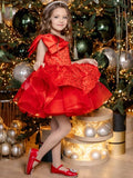 Pink Tulle Sequin With Bow Sleeveless For Wedding Prom Birthday Party Banquet Holy Communion Gown Customized Flower Girl Dress